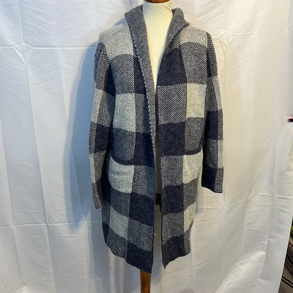 Plaid Hooded long Cardigan - Picture 3 of 6